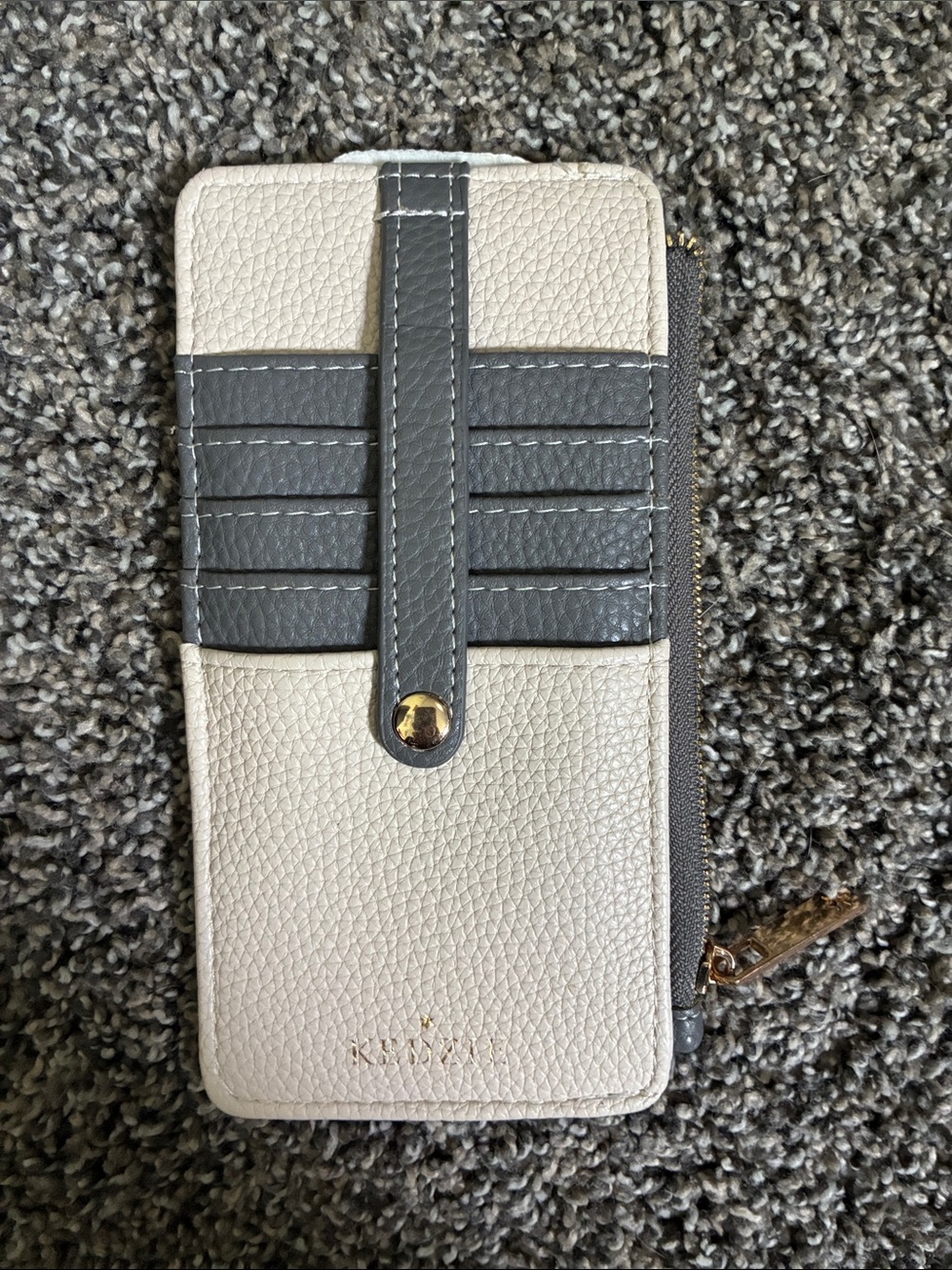 Kedzie Cream and Gray Pebbled Leather Card Wallet Phone Case